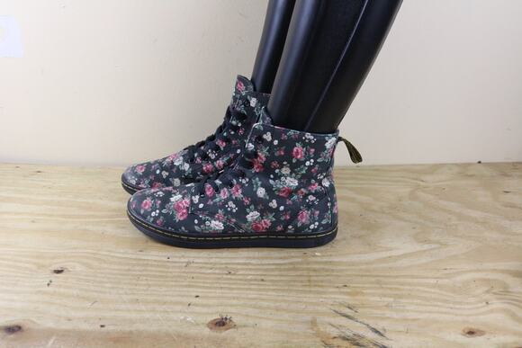 Dr. Martens Shoes - Doc Dr Martens Boots Womens 9 Black Floral Canvas Hackney High Tops Lace Up